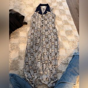 Elegant Navy Patterned Maxi Dress